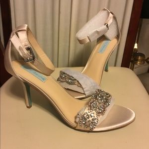 Brand New Betsey Johnson Champagne Bling, Bling Stiletto Sandals Size 11M